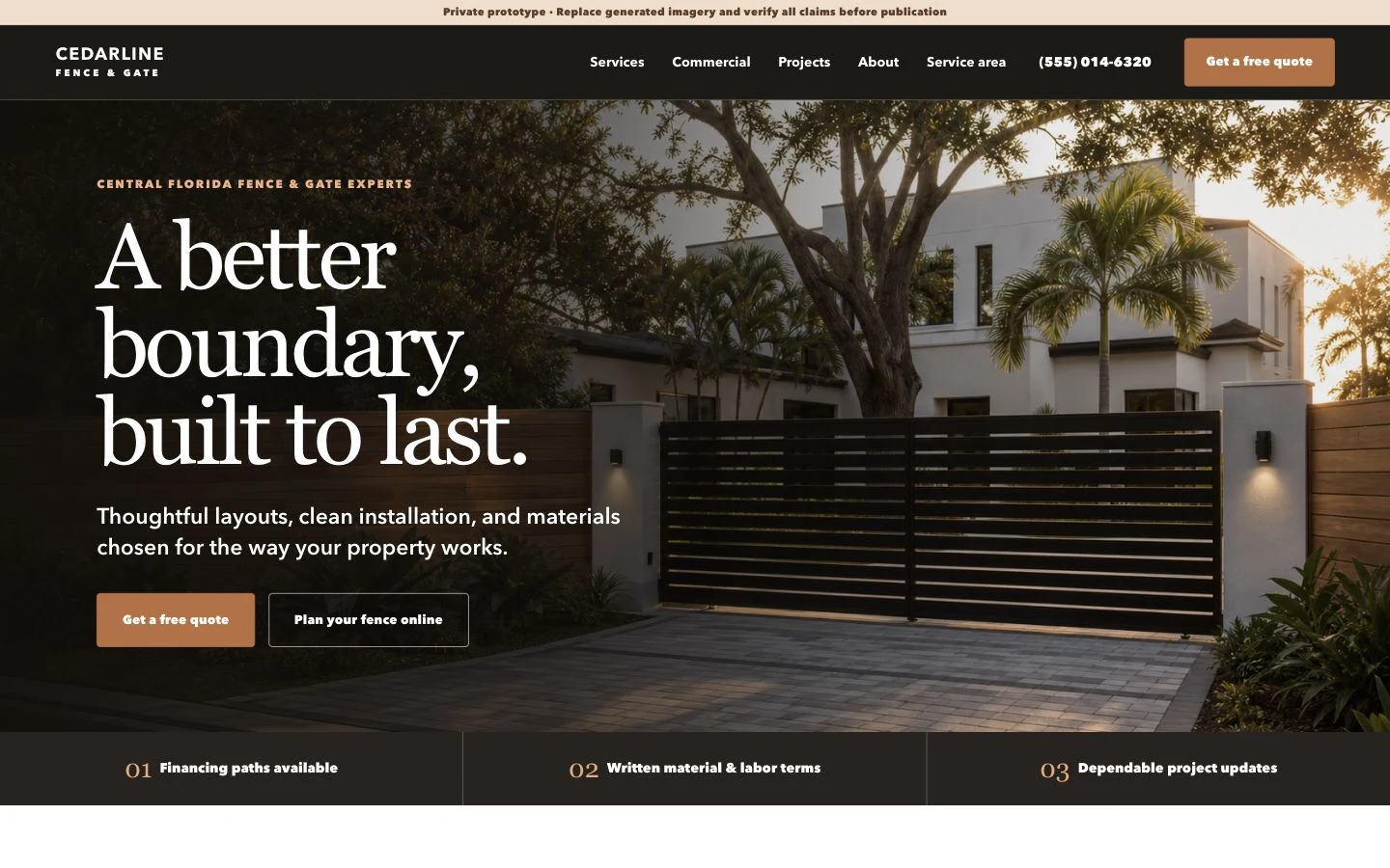Cedarline: original fence & gates website concept