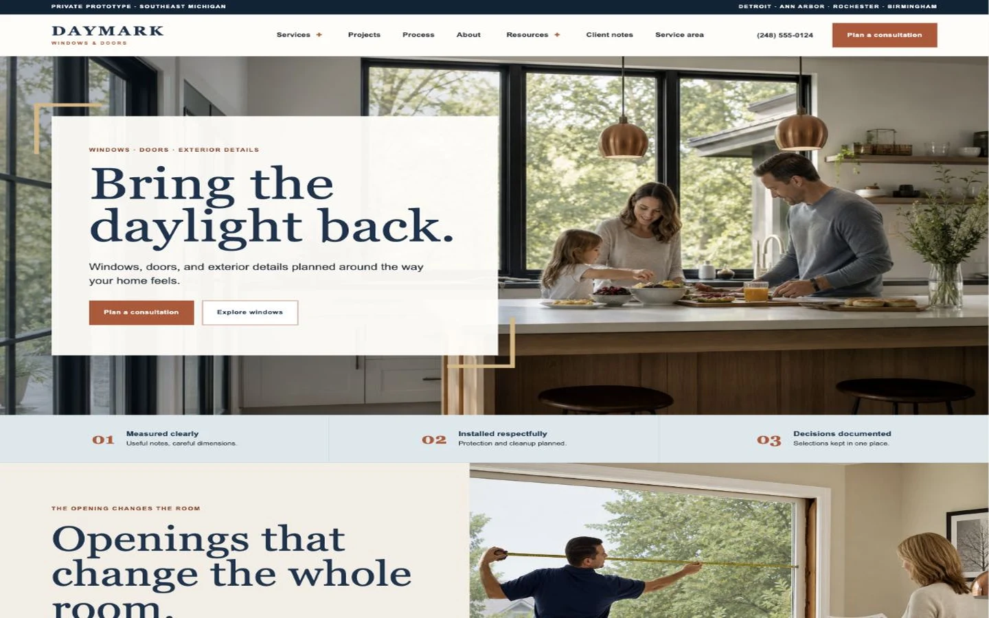 Daymark: original windows & doors website concept
