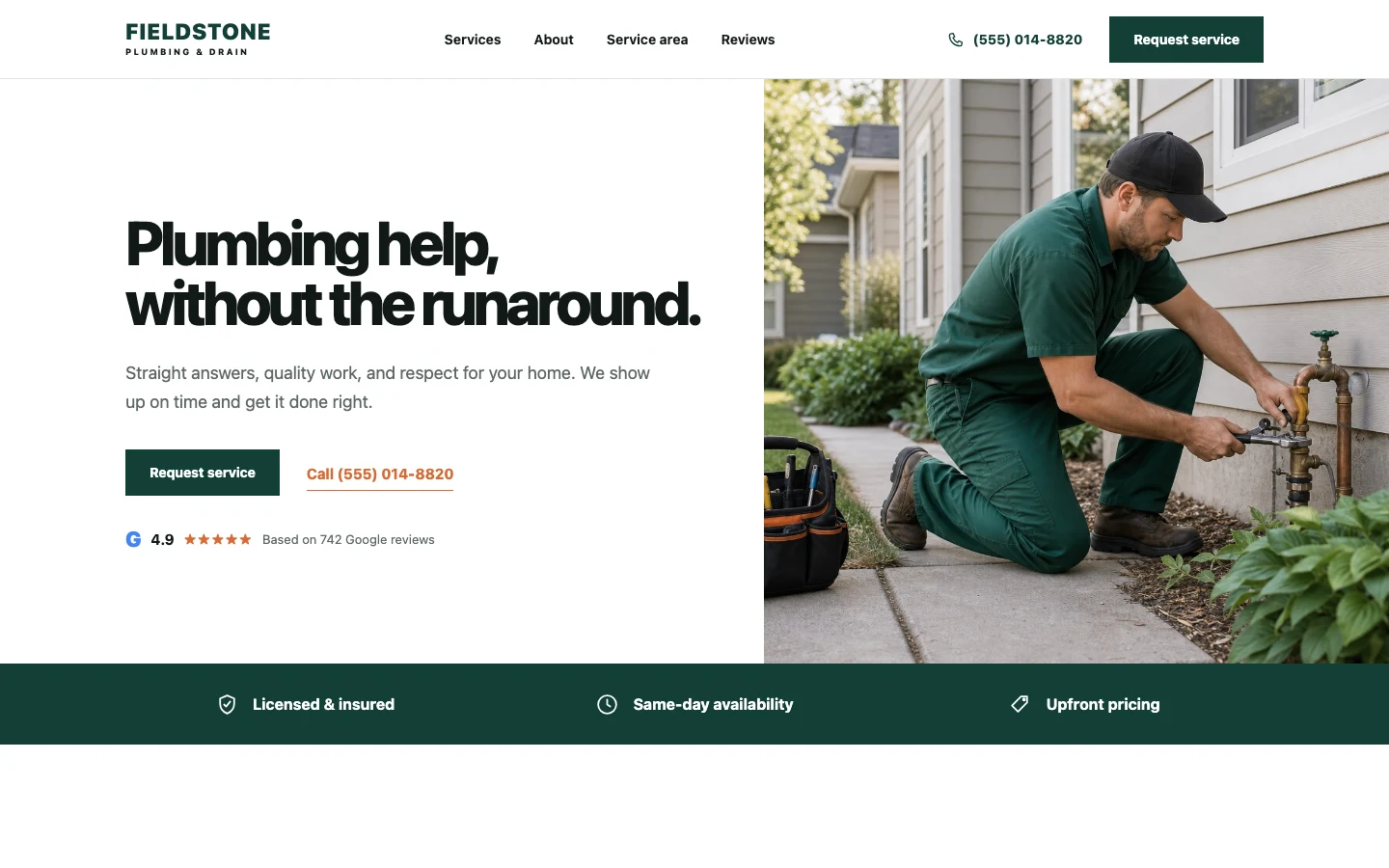 Fieldstone: original plumbing website concept