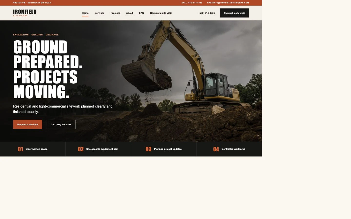 Ironfield: original excavation & grading website concept
